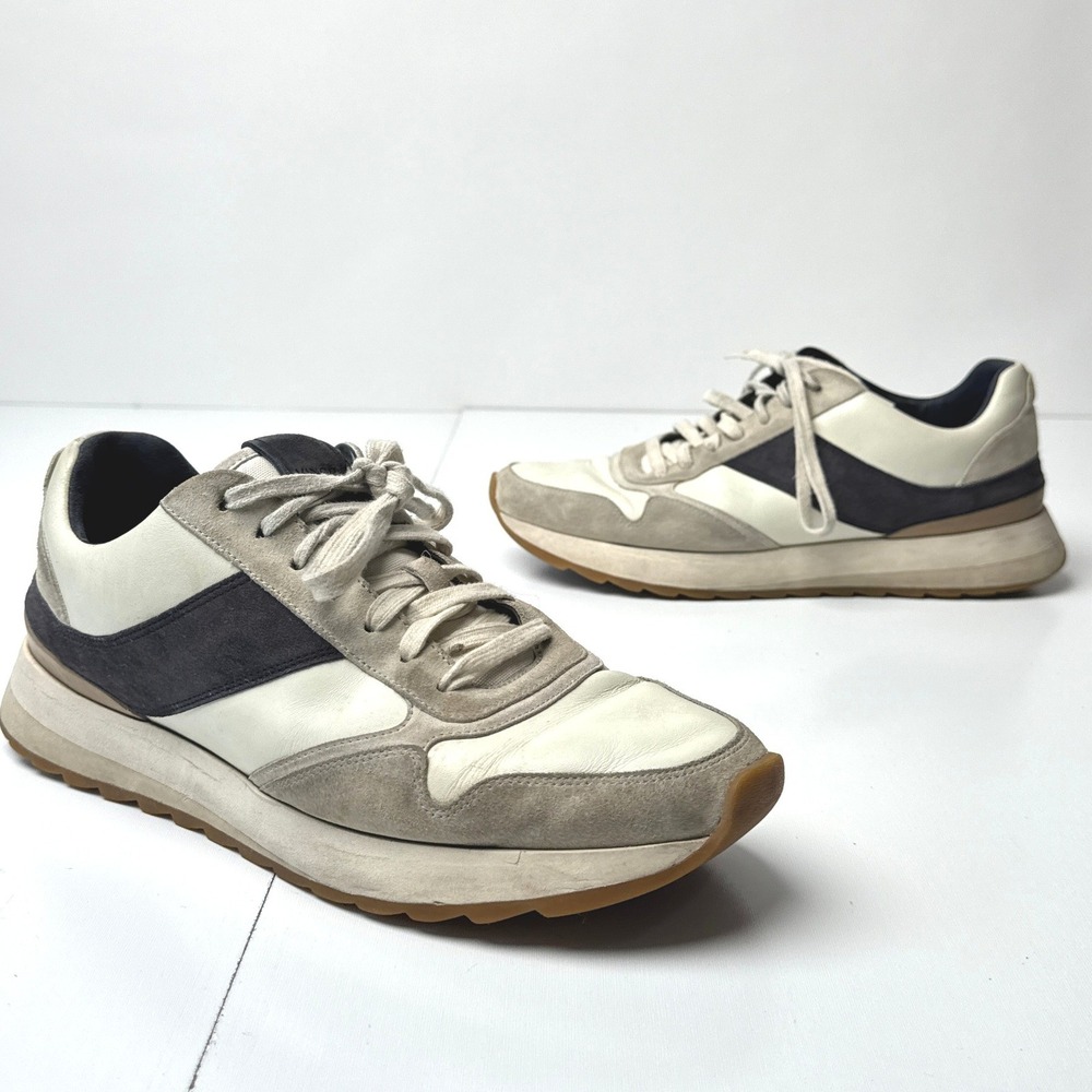 Vince Edric Mens Sneakers Size 9.5 Leather‎ Suede Low Top Runner Cream Grey